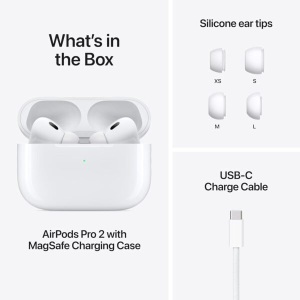 Apple AirPods Pro 2 Wireless Earbuds, Active Noise Cancellation, Hearing Aid Feature, Bluetooth Headphones, Transparency, Personalized Spatial Audio, High-Fidelity Sound